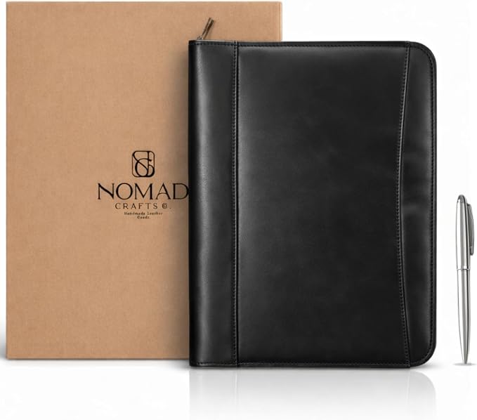 Leather Padfolio with Zipper – Business Portfolio for Men and Women, Legal Pad Portfolio, Leather Folder, Professional Padfolio for Meetings and Interviews by NomadCraftsCo