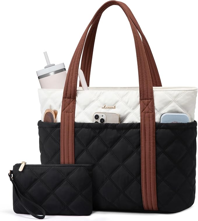 LOVEVOOK Puffer Tote Bag for Women, Puffy Work Handbag with Cup Holder, Travel Carry On Bag with Zipper for Teacher Nurse Gym by LOVEVOOK