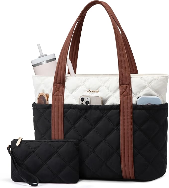 LOVEVOOK Puffer Tote Bag for Women, Puffy Work Handbag with Cup Holder, Travel Carry On Bag with Zipper for Teacher Nurse Gym by LOVEVOOK