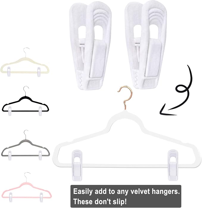 TOFIIGREM White Velvet Hangers Clips 40 PCS, Pants Hangers Velvet Clips Easily Add to Velvet Hanger, Skirt Suit Pants Clothes Velvet Hangers, Baby Kids Hangers Clips - Image 3
