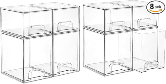 Vtopmart Clear Stackable Storage Drawers Set of 8, Plastic Organizer Bins | Multi-purpose Boxes for Baby Bottle Storage, Ideal for Kichen, Vanity, Bathroom, Undersink, Cabinet, Pantry Organization by Vtopmart