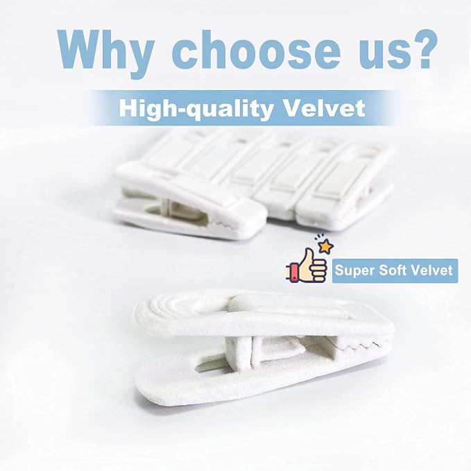 TOFIIGREM White Velvet Hangers Clips 40 PCS, Pants Hangers Velvet Clips Easily Add to Velvet Hanger, Skirt Suit Pants Clothes Velvet Hangers, Baby Kids Hangers Clips - Image 2