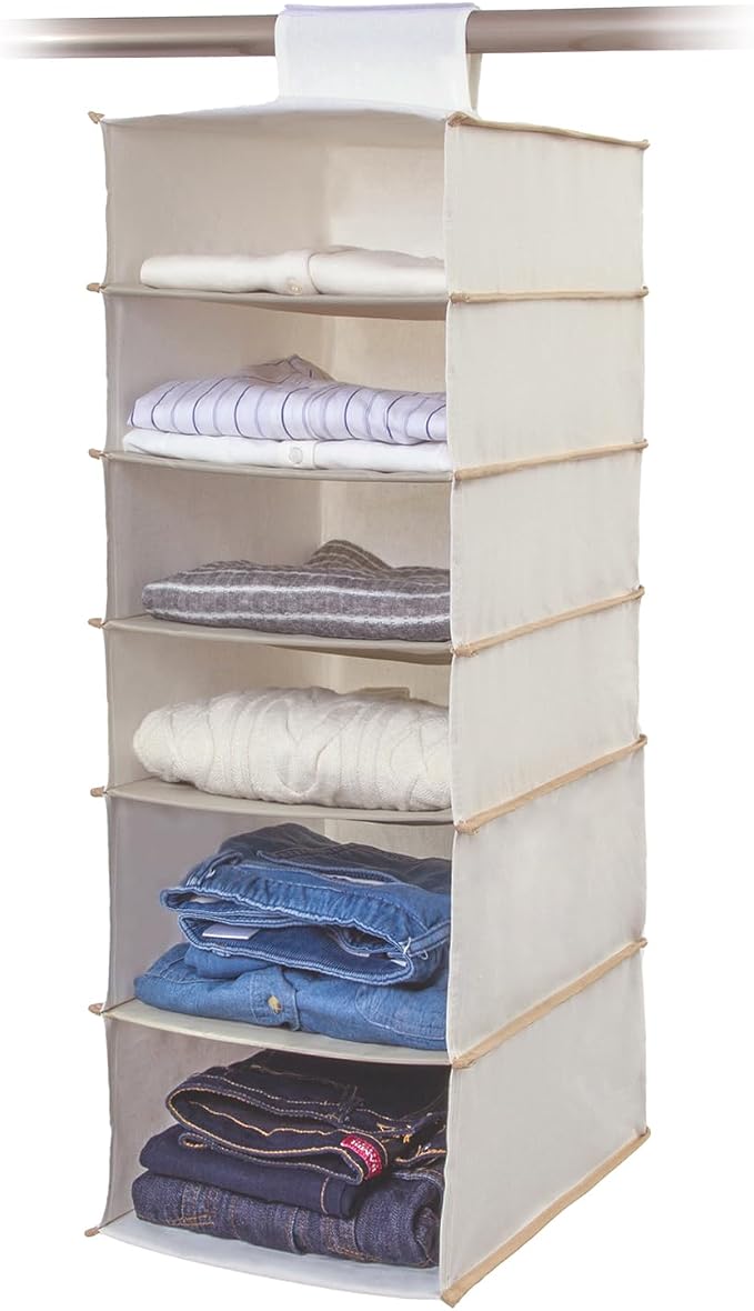 アストロ Astro 6-Shelf Hanging Closet Organizer, Collapsible Hanging Closet Shelves, Hanging Organizer for Closet, Natural, 600-11 by ASTROSTORAGE