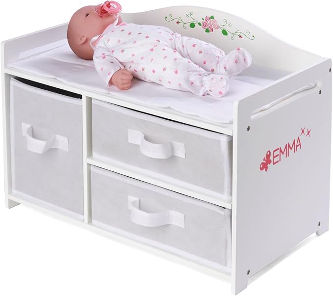Badger Basket Doll Care Station with Storage Baskets - White/Rose | Fits 18–20" dolls; care station with 3 baskets, pocket organizer & storage for imaginative pretend play. - Image 8