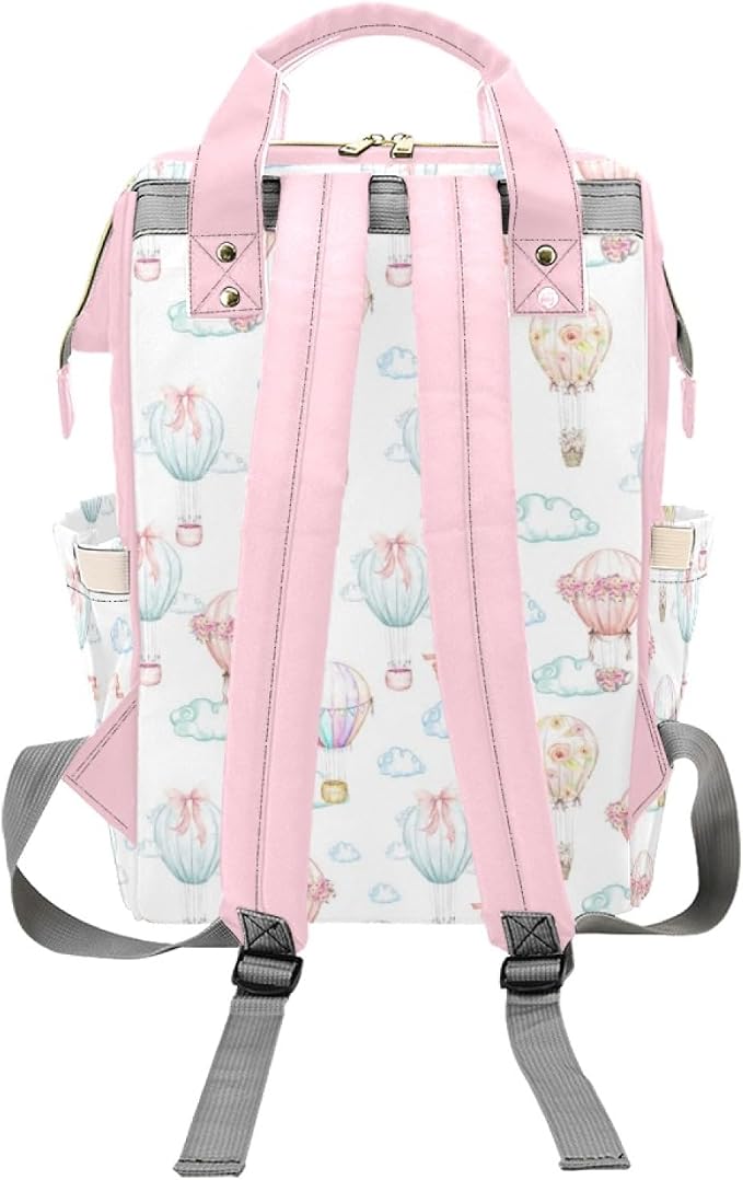 Custom Diaper Bag with Name Personalized Hot Air Balloons Nylon Travel Backpack for Holiday Travel Customized Nappy Changing Bag with Pockets for New Mom - Image 4