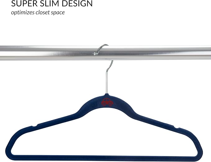 Simplify 25 Pack Kids Velvet Hangers | Slim | Non-Slip Design | Space Saving | Childrens Clothes | Shirts | Pants | Dresses | Baby Nursery | Closet Storage & Organization | Navy - Image 2