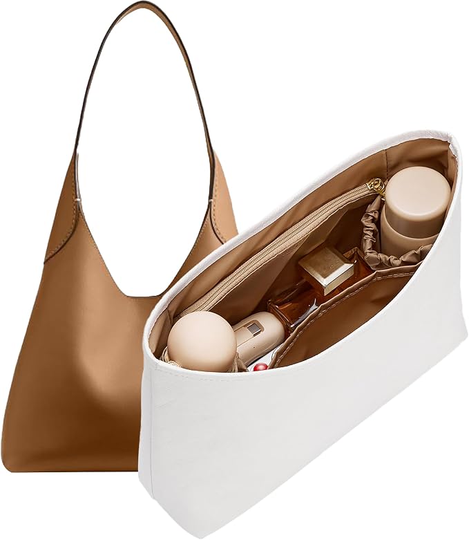 Brooklyn 28 Bag Insert, Purse Organizer Insert for Coach, White Maple | Waterproof Dupontpaper For Coach Brooklyn Shoulder Bag 28, Lightweight, 5 Compartments Zipper Pocket, Elastic Holders by Doxo