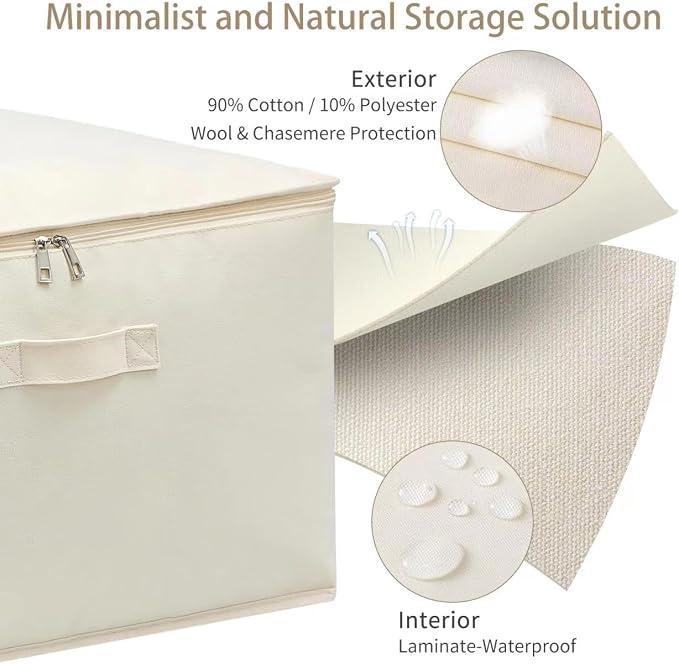 2 Pack Canvas Comforter & Blanket Storage Bags with Clear Window, Beige | Large Capacity, Cotton Linen Fabric, Reinforced Handles, Foldable Design for King Comforters, Clothes and Blankets Storage - Image 3