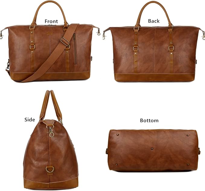 BAOSHA Vegan Leather Travel Duffel Tote Bag Overnight Weekender Bag Oversized for Men and Women HB-14 (Brown) - Image 3