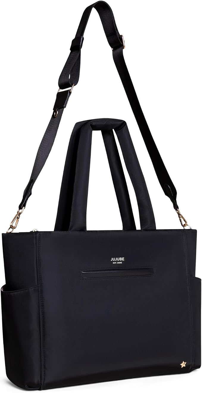 JuJuBe New Utility-Strap Tote Bag, Large Diaper Bag with Portable Changing Pad, Travel Bag for Boy or Girl, Carrying Baby Essentials, Bottles, Wipes, Diapers, Pacifiers, Black - Image 7