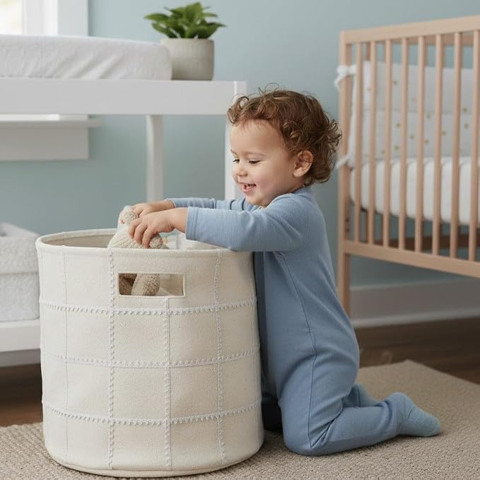 Toy Storage Bins for Kids Nursery Bin and Toy Organizer (13"x12") Laundry Basket for Closet, Decorative Floor Storage Basket Canvas Fabric Storage Basket (Mesh - Natural Ivory) - Image 5