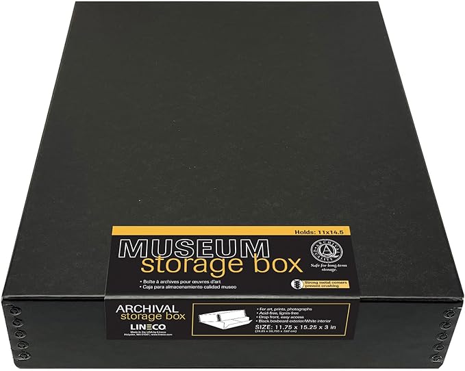 Lineco Museum Archival Storage Box, Drop Front, 11.75x15.25x3 in, Black | Acid-Free with Metal Edge, Preserves Picture Longevity, Organize Photos, Newspapers, Prints, Documents, Crafts, DIY by Lineco