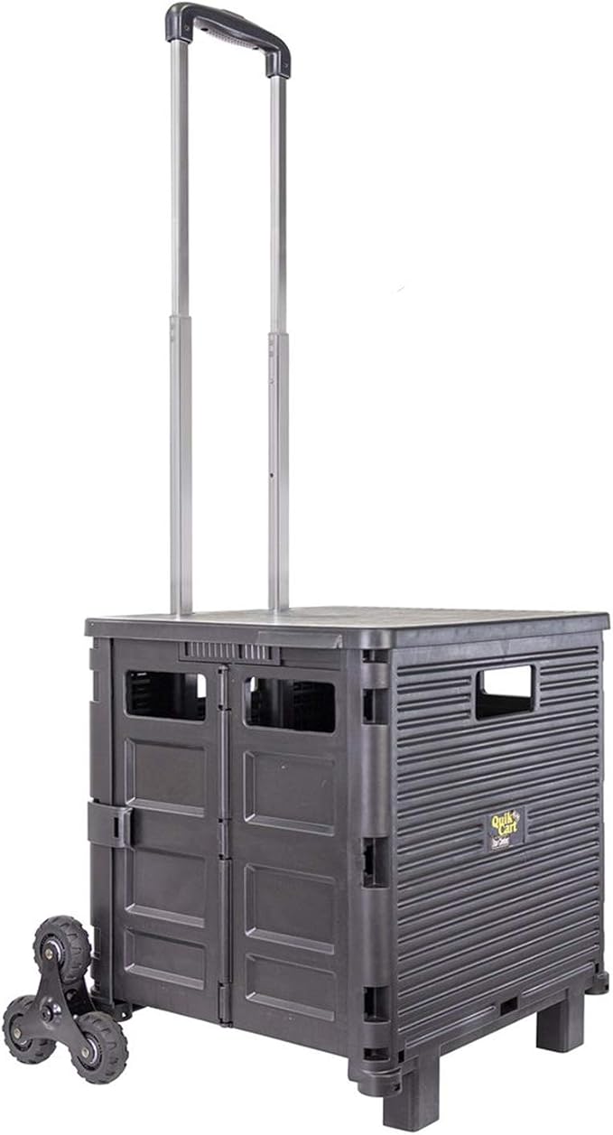 dbest Products Quik Cart Elite Stair Climber Rolling Crate - Black | Collapsible, with Wheels, 120 lbs Capacity, Heavy Duty, Telescoping Handle, Folding Utility Cart with Seat by dbestproductsInc