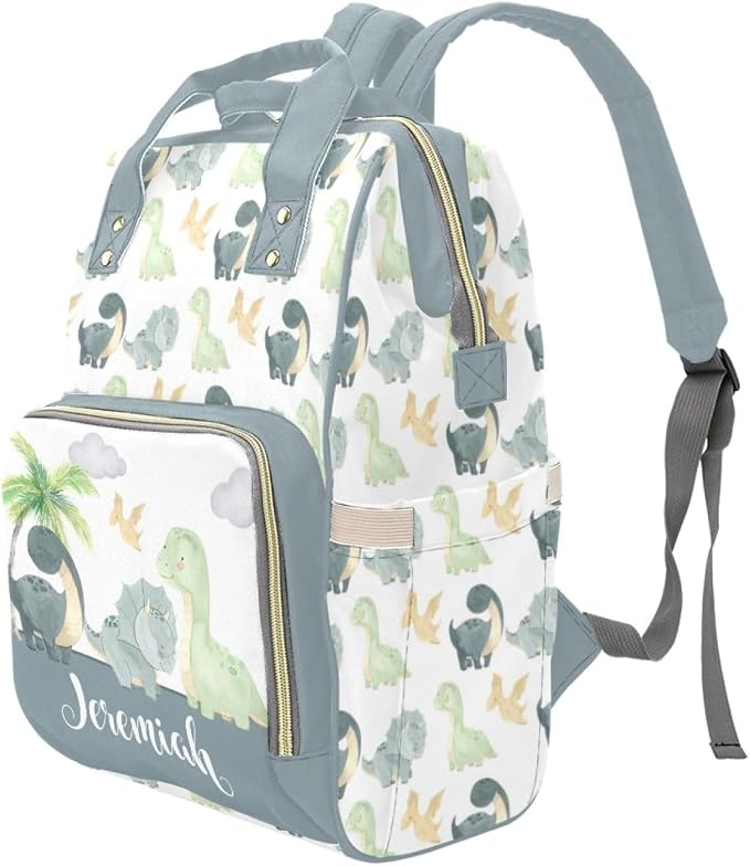 Custom Dinosaur Theme Baby Backpack – Personalized Diaper Bag with Name, Waterproof Large Capacity Nappy Bag with Insulated Pockets – Ideal Shower Gift for Moms & Dads - Image 2