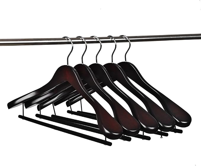 Luxury Wide Shoulder Wooden Hangers 6 Pack, with Velvet Bar, Smooth Mahogany Finish Wood Suit Hanger Coat Hanger for Closet, Holds Upto 20lbs, 360° Swivel Hook, for Jacket, Dress Heavy Clothes Hangers - Image 3