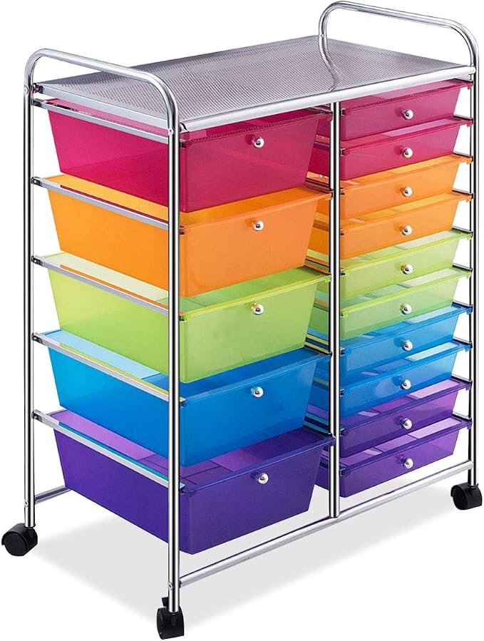 RELAX4LIFE 15 Drawer Rolling Storage Cart, Mobile Drawer Carts for Craft Art Supply Paper Salon, Utility Cart on Wheels for Classroom Teacher School Office, Rolling Cart with Drawers (Color) by RELAX4LIFE