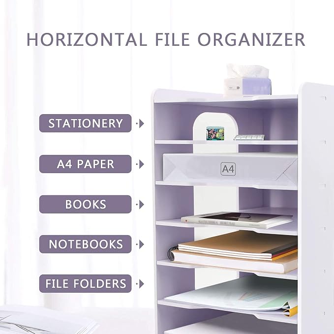 SONGWAY File Organizer for Desk - Desk Organizer for Document, Multifunctional 7 Tier Vertical File Holder, Paper Holder Organizer, Desktop File Organizer for Home Office School Decorations, White - Image 2