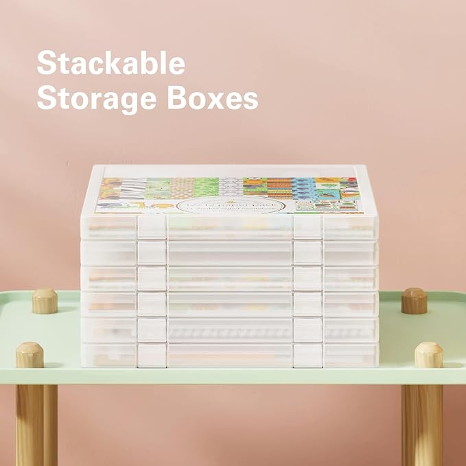 4-Pack Craft Organizers and Storage, Art Supply Organizer with Secure Lid, Clear Stackable Plastic Storage for Puzzle, Board Game, Photo, 12 x12 Paper, Inner Size 12.2" x 12.2" x 0.85" - Image 3