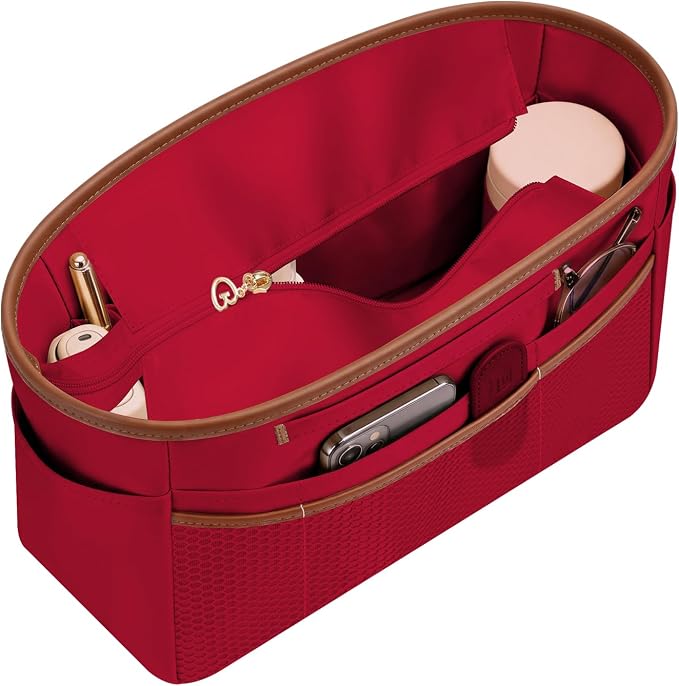 GIVLEFLY Purse Organizer Insert for Tote Bag, 9.84 Inch Satin Bag Organizer with Zipper Top, Multi Pocket Handbag Organizer by GIVLEFLY