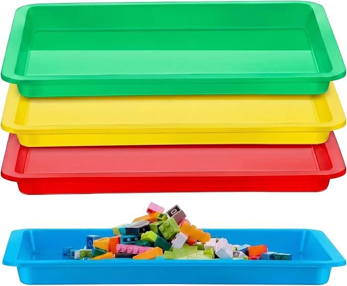 Remerry 4 Pcs Plastic Art Tray for Classroom Stackable Activity Craft Sand Tray Sensory Play Organizer for Kid Painting School Work Art Project Jewelry Sorting Supply (13.4 x 10 Inch,Rainbow Color) by Remerry