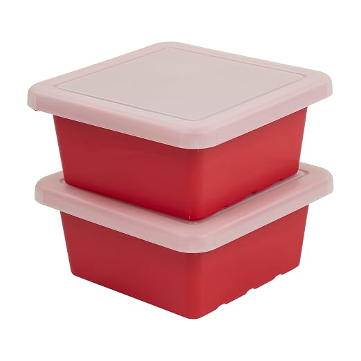 ECR4Kids Stackable Square Bins with Non-Snap Lids, Multipurpose Organization, Red, 2-Pack by ECR4Kids