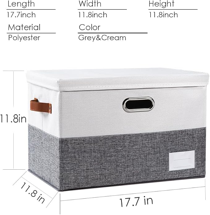 Foldable Storage Bins with Lids [3-Pack] Fabric Collapsible Storage Boxes Baskets Cubes Containers with Handles for Closet Living Room Bedroom (Grey & White 17.7x11.8x11.8'') - Image 4