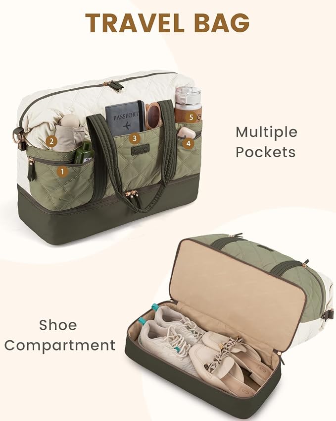 LOVEVOOK Travel Duffle Bag, Lightweight Weekender Bags for Women 40L | Shoe Compartment, Puffer Gym Bag Personal Item Travel Bag, Carry On Overnight Bags,Hospital Bag for Labor and Delivery - Image 8