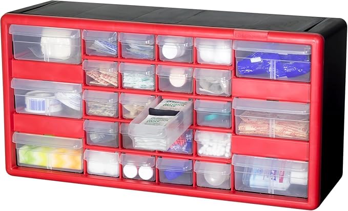 Akro-Mils 26-Drawer Plastic Storage Cabinet, 20"W x 6"D x 10"H, Red - Image 11