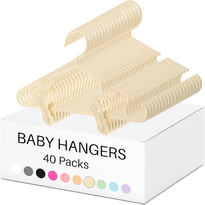 Hsei Baby Hanger with Clip for Pant,120 Packs Total,Yellow,10.6 Inch | 40 Kids Plastic Hanger with 80 Clips for Newborn, Nursery, Daycare, Preschool, Closet, Wardrobe Organizer for Baby Shower by Hsei