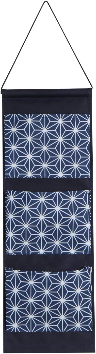Astro 821-72 Wall Pocket, 3 Tiers, Navy, Hemp Leaf Pattern, Mask Holder, Prevents Lost Items, Gusseted Pocket, Wall Hanging, Accessory Storage, Medium by ASTROSTORAGE