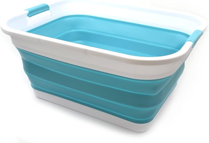 SAMMART 41L (10.8 gallon) Collapsible Plastic Laundry Basket-Foldable Pop Up Storage Container/Organizer-Portable Washing Tub-Space Saving, Water capacity: 32L (8.4 gallon) (Rectangular, Bright Blue) by SAMMART