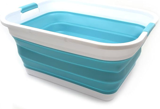 SAMMART 41L (10.8 gallon) Collapsible Plastic Laundry Basket-Foldable Pop Up Storage Container/Organizer-Portable Washing Tub-Space Saving, Water capacity: 32L (8.4 gallon) (Rectangular, Bright Blue) by SAMMART