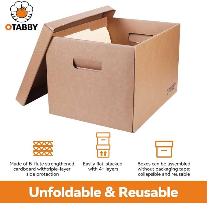 File Storage Boxes with Lids, Photo Storage, Letter/Legal Size, 8-pack | Heavy-Duty Kraft Board with 3-Ply Reinforced Walls, Handles and Lids for Long-Term File and Photo Storage,12x16x10 Inches - Image 4