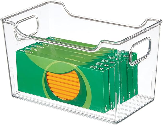 mDesign Deep Plastic Office Storage Bins with Handles for Organization in Filing Cabinet, Closet, or Desk Drawers, Organizer for Notes, Pens, Pencils, and Staples - Ligne Collection - 4 Pack - Clear - Image 6