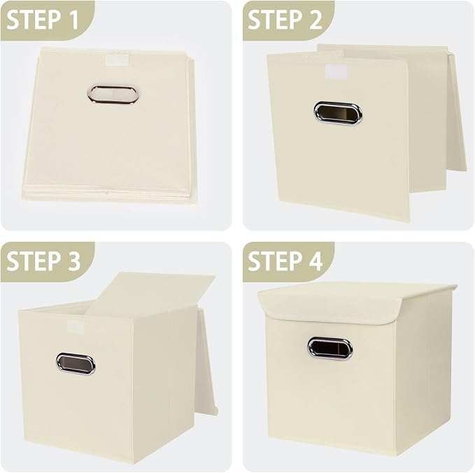 Closet Organizers Fabric Storage Bins With Lids Collapsible Cube Storage Organizer Basket With Handles,Storage Boxes for Clothes Storage,Office,Laundry,Shelves,6 Pack,（Creamy-White - Image 6