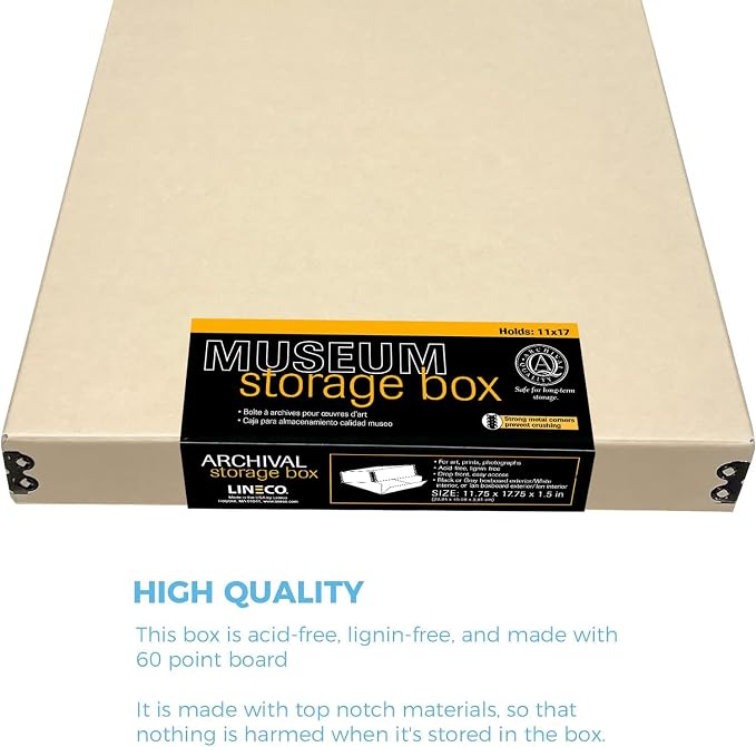 Lineco Museum Archival Storage Box, Drop Front, 11.75x17.75x1.5 in, Tan | Acid-Free with Metal Edge, Preserves Picture Longevity, Organize Photos, Newspapers, Prints, Documents, Crafts, DIY - Image 6
