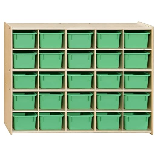 Contender Birch 25 Cubby Tray Cabinet with Lime Green Color Bins, Storage Organizer for Toddlers, Shelving Units for Daycare, Nursery, Homeschool [ Fully Assembled ] by Contender