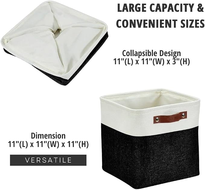 DECOMOMO Cube Storage Bin 11x11, Fabric Storage Bins | 4 Pack, Storage Baskets for Shelves, Kallax Storage Cubes (Black & White) - Image 5