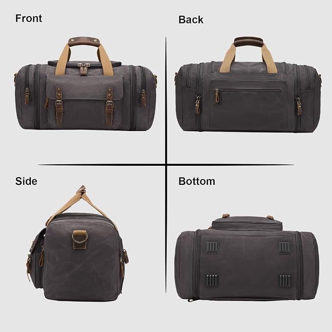 Waxed Canvas Duffel Bag 50L, Dark Grey | Waterproof, Travel, Overnight, Weekender - Image 7