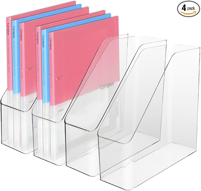 4Pcs Clear Acrylic Magazine File Holder Desktop Storage Organizer | Clear acrylic plastic bins for documents desktop sorter organizer for home office school desktop supplies. by IBEQUEM