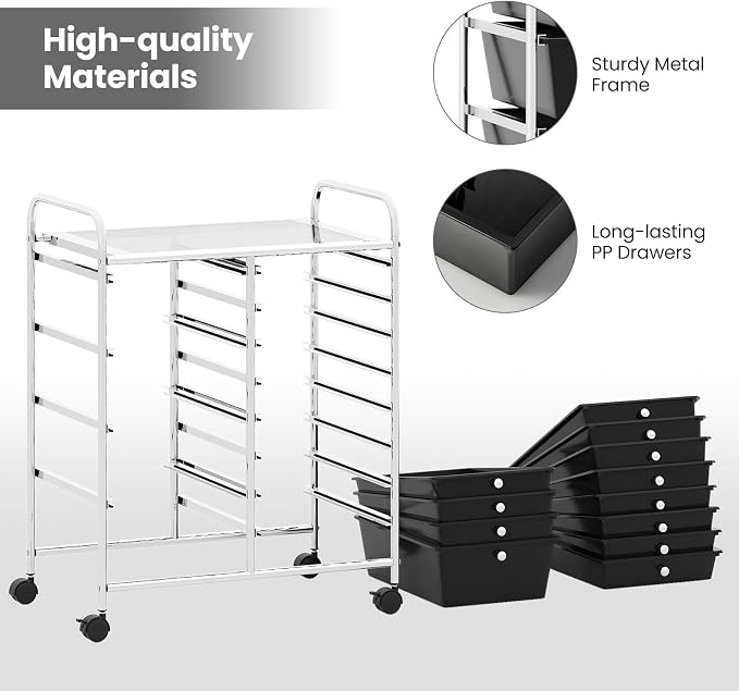 RELAX4LIFE 12-Drawer Rolling Storage Cart - Mobile Utility Drawer Carts with Wheels, Craft Organizers Cart for Classroom Organization and Storage, School, Office, Home - Image 6
