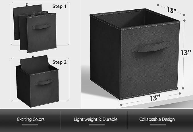 Sorbus Fabric Storage Cubes - 6 Foldable Storage Bins for Organizing Pantry, Cubbies, Toy Box - Clothes Storage & Closet Organizer - 13 Inch Collapsible Cube Baskets for Shelves with Handle - Image 3