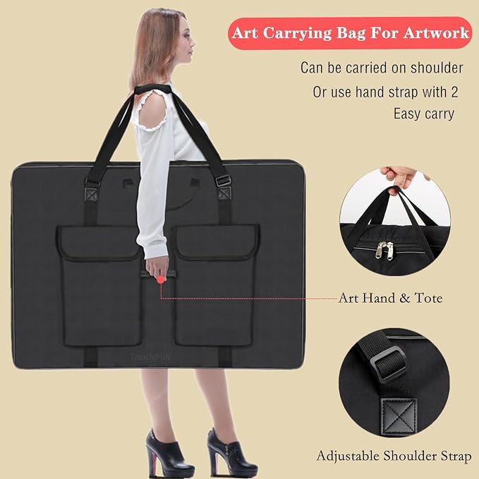 TreochtFUN Art Portfolio Bag 36 x 48 in - Waterproof Artist Carrying Case | Soft Side Sturdy with Strap, Heavy Duty Storage for Artwork Drawing Canvas Poster,(Black) - Image 2