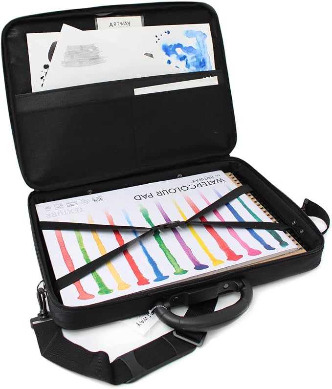 Artway A3 Art Portfolio Case - Art Storage Folder with Carry Handle/Shoulder Strap, Internal/External Pockets and Internal Securing Strap (No Rings) - Black - Image 10