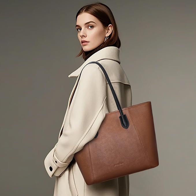 GAEKEAO Tote Bag for Women Vegan Leather Zipper Shoulder Bags Travel Purses | Large Capacity Purse Handbags, Inner Pocket with Key Clip, Fits 14" Laptop, for Casual Work Dating Commute Daily Weekender - Image 2