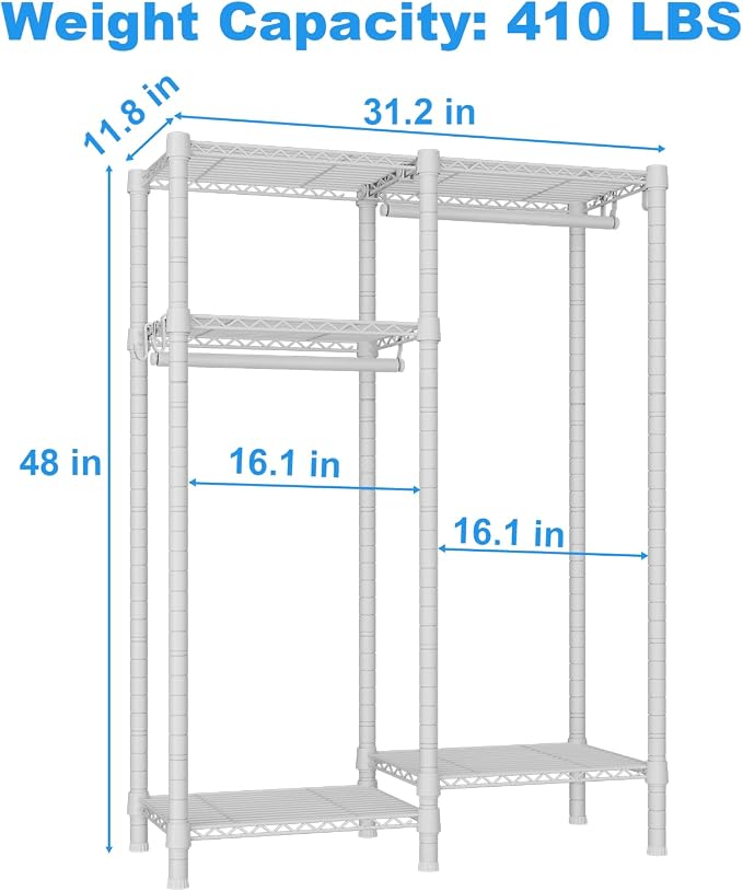 F1 Garment Rack for Kids, 4 Tiers Closet System Hold 410lbs, White | Clothing Rack for Baby and Children's Room, Small Freestanding Clothes Racks with 2 Hanger Rods, 31.2"W x 11.8"D x 48"H - Image 3