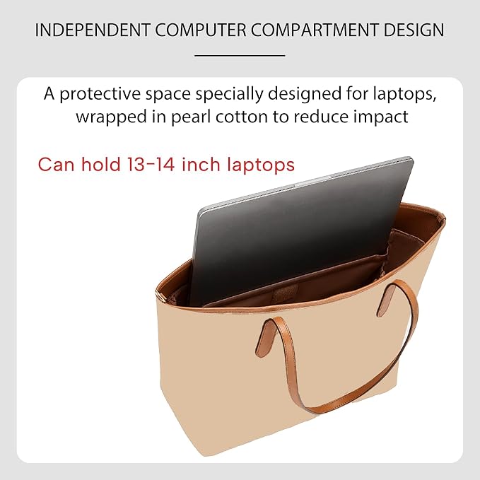 Tote Bag Organizer Insert with Laptop Sleeve for Lv Neverfull MM | Nylon Neverfull MM Organizer, 6 Compartments Storage, Zipper Pocket, Bottle Holder, Fits 13 Inch Laptop, Bag Protector, Brown - Image 3