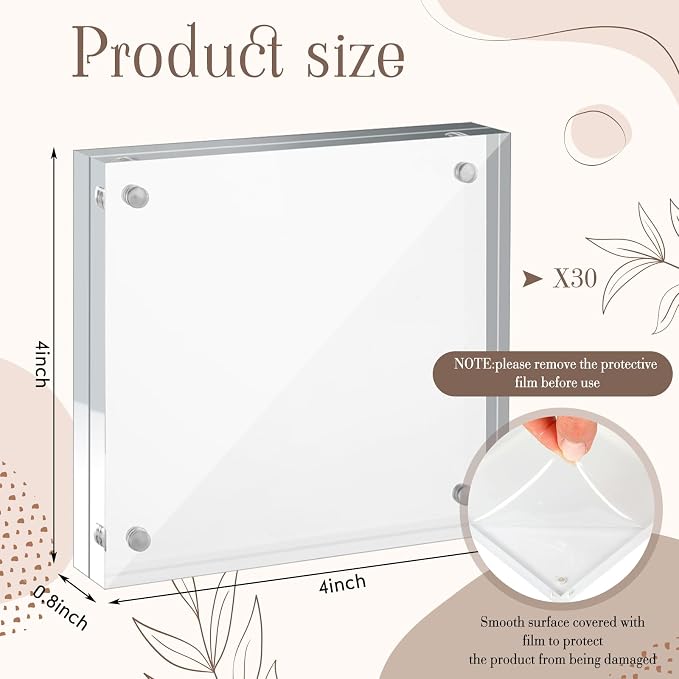 Handepo 30 Pack 4 x 4 Acrylic Picture Frames Bulk Clear Acrylic Magnetic Photo Frames 20mm Thick Double Sided Frameless Freestanding Display for Photos Cards Bedroom Living Room Home Office - Image 2