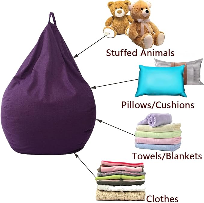 Stuffed Animal Storage Bean Bag Cover (No Filler) Extra Soft Beanbag Seat Chair Covers-Cotton Linen Memory Foam Beanbag Replacement Cover for Adults Children without Filling - Image 5