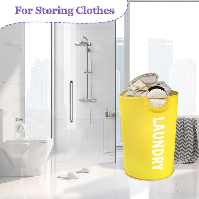 125L Tall Hamper with Handles, Large Clothes Hamper with Handle for Dorm | IHOMAGIC Freestanding Dirty Clothes Hamper, Portable Laundry Bin, Storage Basket for Travel, Apartment, Yellow - Image 9